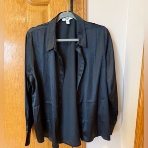 JDY V-Neck Black Satin Button-Up Shirt